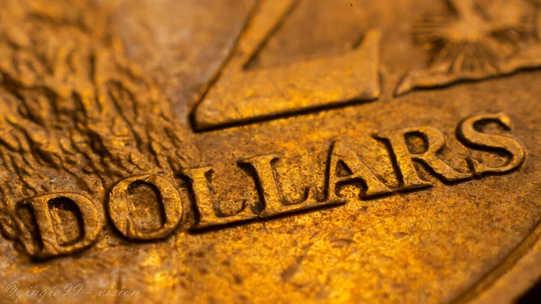 Primer Plano Dólares Escritos Moneda Australiana Oro —  Fotos de Stock
