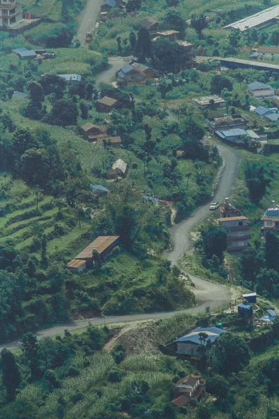 Aerial View Roads Leading Top Sarangkot Pokhara Nepal — Stock Photo, Image