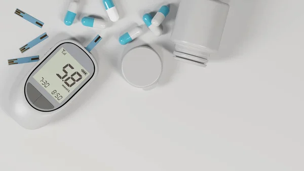 Glukosa Darah Dalam Negeri Meter Dan Obat Hipoglikemik Dengan Subjek — Stok Foto
