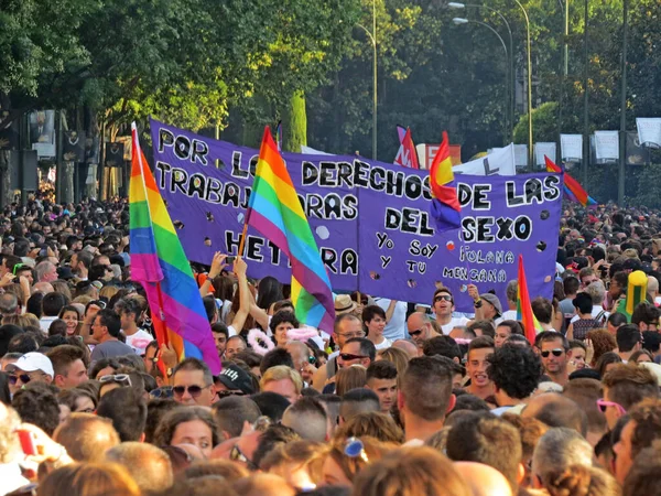Orgullo Día Madrid Lgtbi Desfile Homosexulaes Lesbianas Cibeles Castellana — Foto de Stock