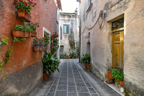 Narrow Street Old Houses Teggiano Medieval Village Mountains Salerno Province — Stock Photo, Image