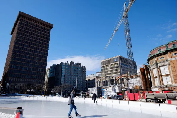 Quebec Şehir Merkezi Patinoire Place Youville Yakınlarında Kışın — Stok fotoğraf