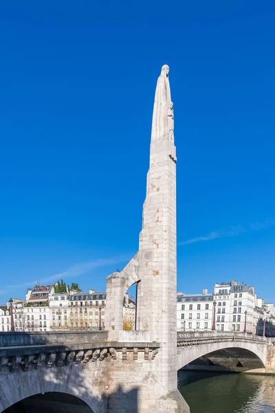 Paryż Ile Saint Louis Figura Genevieve Patrona Paryża Moście Tournelle — Zdjęcie stockowe
