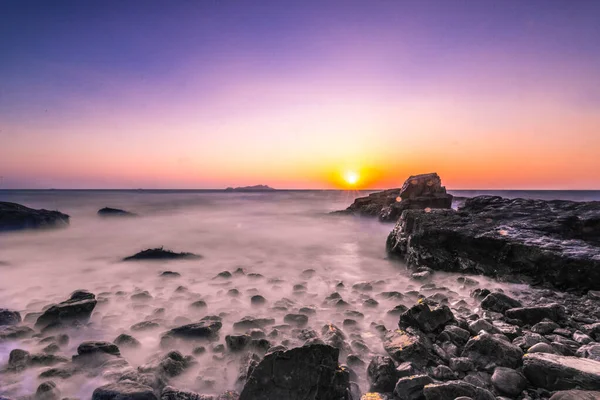 Widok Powietrza Piękne Morze Podczas Zachodu Słońca — Zdjęcie stockowe