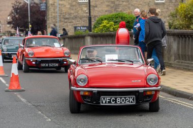 1967 kırmızı Triumph Spitfire 1500 Morpth Fair Day, Northumberland, İngiltere