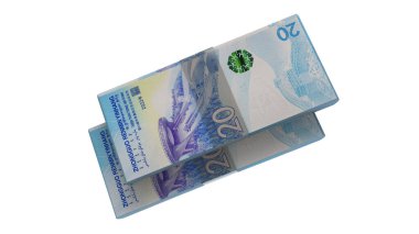 Mavi 20 Çin Renminbi banknotları beyaz arka planda izole edilmiş.