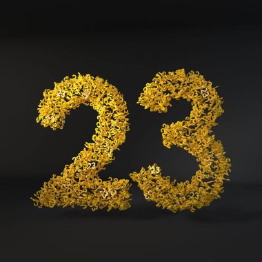 Dağınık sarı sayı siyah arkaplan üzerinde izole