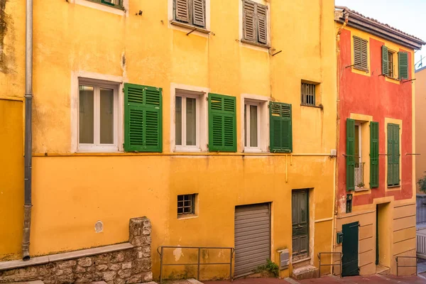 Mooie Smalle Straat Vieux Nice Oude Gebouwen Typische Gevels Oude — Stockfoto