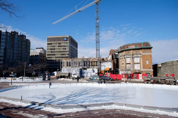 Miejski Krajobraz Centrum Quebecu Pobliżu Patinoire Place Youville Zimie — Zdjęcie stockowe