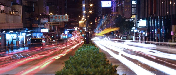 Duża Szybkość Strzału Nocy Tsim Sha Tsui Hongkongu Długiej Ekspozycji — Zdjęcie stockowe