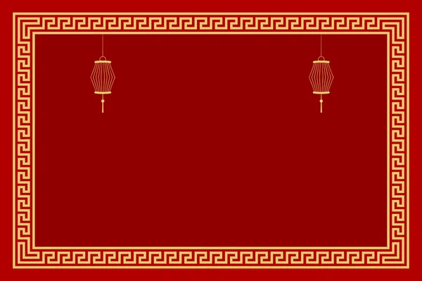 Tradycyjny Chiński Wzór Czerwone Tło Dwoma Latarniami Ramce — Zdjęcie stockowe
