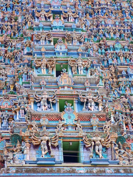 Fachada Del Templo Meenakshi Ammán Cubierta Coloridas Estatuas Madurai Tamil —  Fotos de Stock