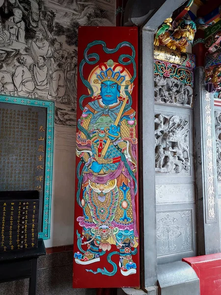 Bemalter Türgott Auf Dem Tor Des Tempels Taishan Temple New — Stockfoto