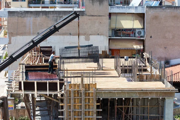 Construção Edifício Para Uma Casa Trabalhador Horário Trabalho Volos Grécia — Fotografia de Stock