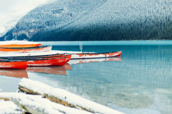 Boats River Banff Jasper National Park Winter Canada — Stock Photo, Image