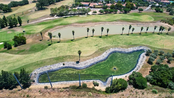 Aeial Kilátás Egy Golfpálya Közepén Házak Portugália — Stock Fotó
