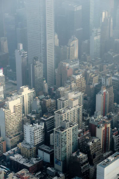 Aerial Shot Skyscrapers Manhattan New York Usa Foggy Day — Stock Photo, Image