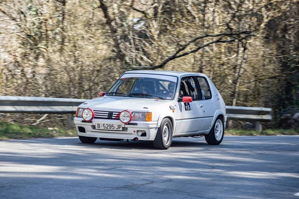 Fransız rali arabası asfaltta. Peugeot 205 Rallye