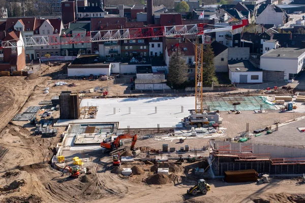 Peine, Lower Saxony, Almanya 'daki bir inşaat alanının havadan görüntüsü