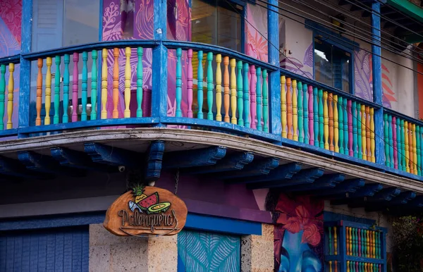 Sztuka Uliczna Słynny Dom Mieście Cartagena Kolumbia Podczas Pandemii — Zdjęcie stockowe