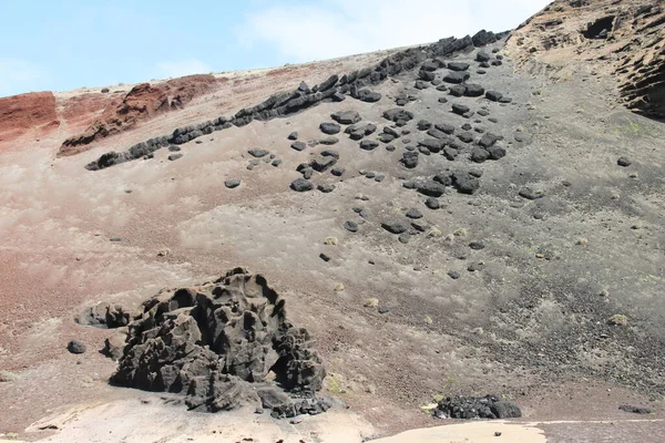 Paesaggio Vulcanico Ostile Vicino Lago Verde Lage Verde Lanzarote Isole — Foto Stock