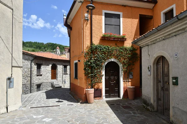 Una Stradina Tra Antiche Case Sasso Castalda Borgo Tra Montagne — Foto Stock