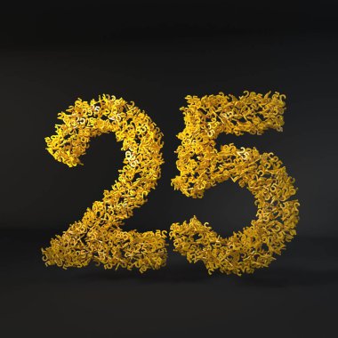 Dağınık sarı sayı siyah arkaplan üzerinde izole