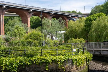 Byker Köprüsü, Ouseburn Çiftliği 'nin yakınlarından, Newcastle' ın Tyne, İngiltere 'deki Ouseburn Kültür Bölgesi' nde görülüyor..