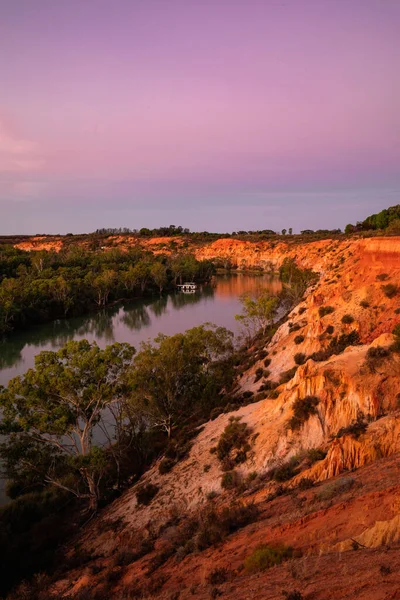 Cliff View Lake Early Morning Sunrise Pink Purple Sky — Stock Photo, Image