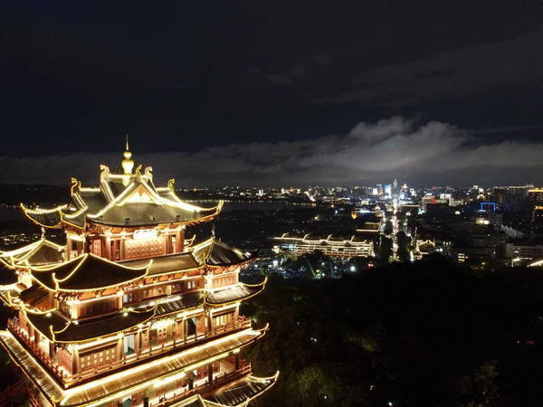 Красивый Вид Высоты Птичьего Полета Город Богов Огнями Шанхае Китай — стоковое фото
