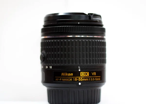 Uma Foto Close Lente Nikon Nikkor 55Mm Fundo Branco — Fotografia de Stock