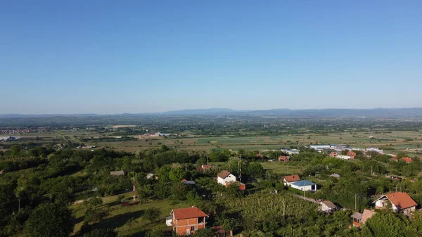 Une Vue Aérienne Une Belle Forêt Avec Des Maisons Par — Photo