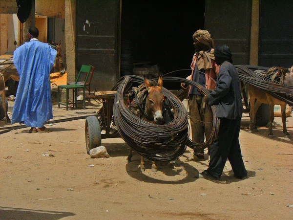 Farmers Use Donkeys Carry Heavy Loads Farm Produce Building Materials — Stock Photo, Image
