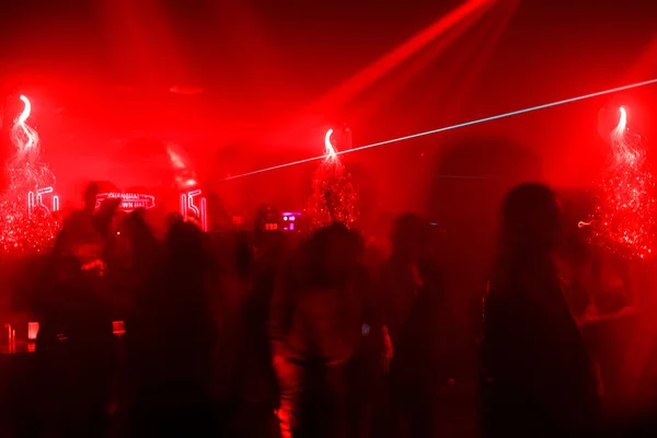 Blurry Shot People Dancing Night Club Shanghai Red Lighting — Stock Photo, Image