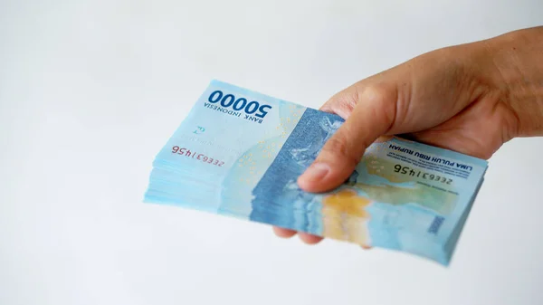Egy Közeli Kép Indonéz Rúpia Bankjegyekről 000 Egy Kezében — Stock Fotó