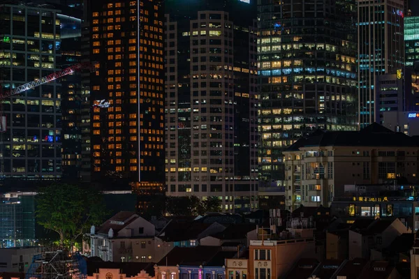 Night Cityscaoe Del Centro Singapur Horizonte Moderno Disparo Horizontal — Foto de Stock