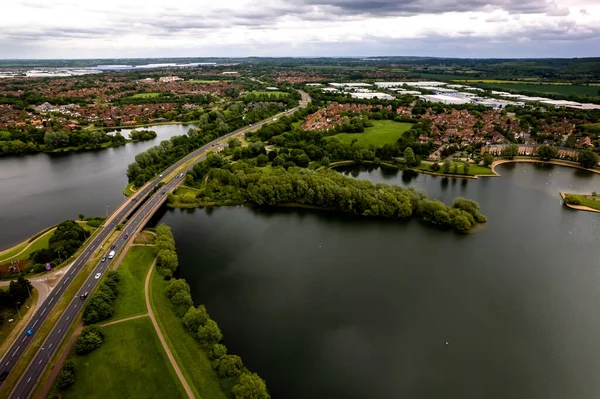 Una Hermosa Vista Aérea Del Lago Caldecotte Milton Keynes —  Fotos de Stock