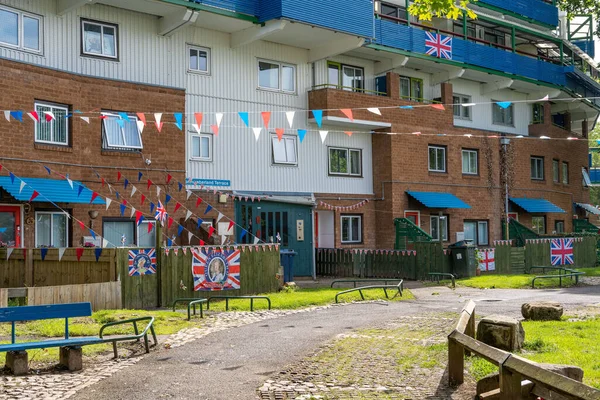 Union Jack Flags Bunting Out Byker Newcastle Tyne Celebrating Queen — Stock Photo, Image