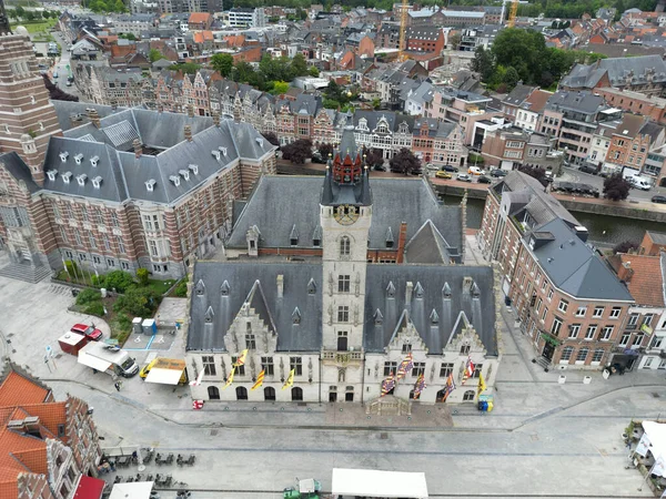 Veduta Aerea Del Municipio Belfry Vicino Fiume Dendermonde Belgio — Foto Stock