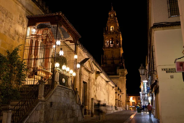 Vista Noturna Fora Das Muralhas Grande Mesquita Córdoba Espanha — Fotografia de Stock