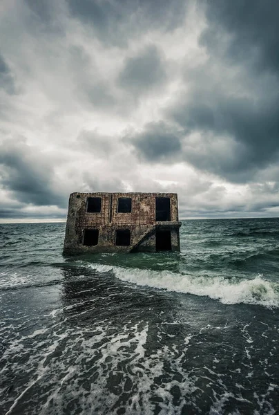 Beautiful View Ruins Sea Cloudy Sky Liepaja Latvia — Stock Photo, Image