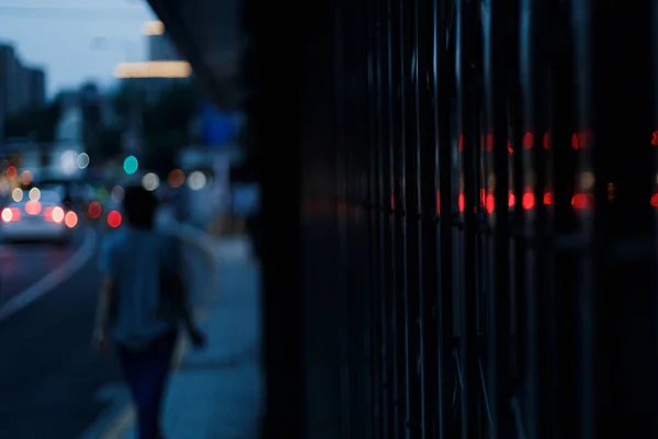 Una Pared Del Edificio Con Luces Una Vista Borrosa Una —  Fotos de Stock