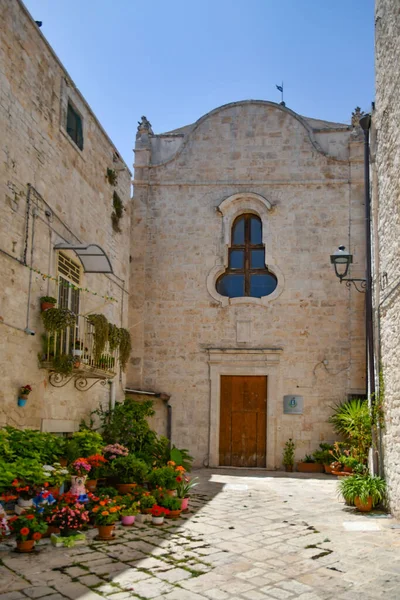 Small Church Casamassima Village Blue Colored Houses Puglia Region Italy — Stock Photo, Image