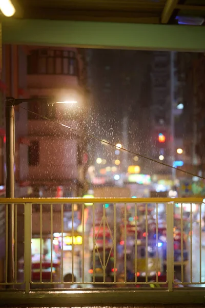 Disparo Vertical Pasamanos Puente Mong Kok Hong Kong Una Noche — Foto de Stock