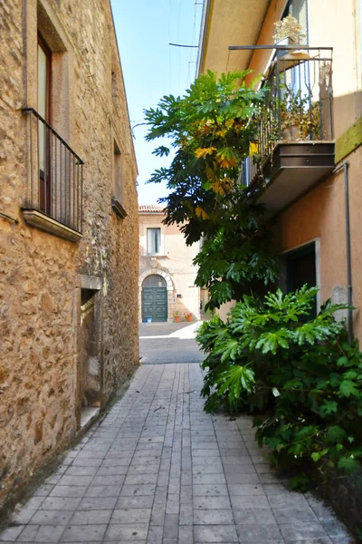 Una Estrecha Calle Entre Las Antiguas Casas Teggiano Pueblo Medieval — Foto de Stock