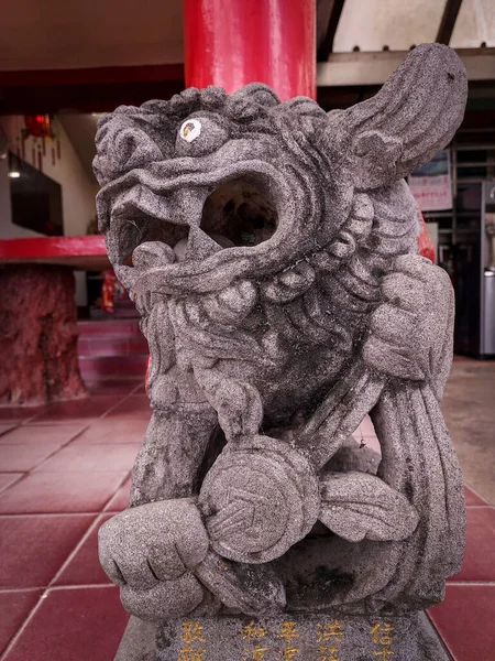 Een Kleine Stenige Leeuw Bij Toegang Van Een Tempel Opname — Stockfoto