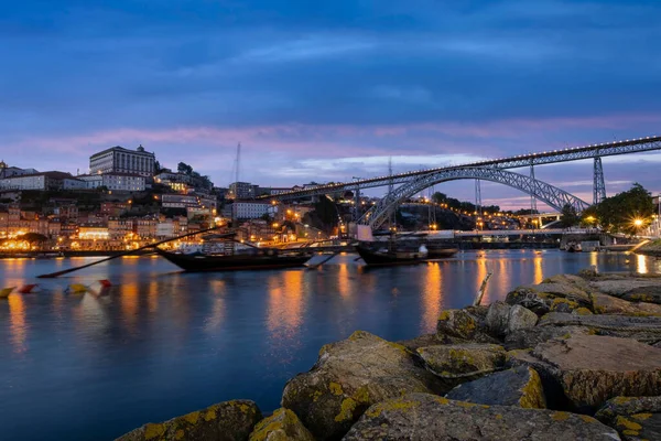 Blue Hour Φωτογραφία Του Porto Προκυμαία Στην Πορτογαλία — Φωτογραφία Αρχείου