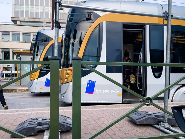 Moderna Tram Nel Centro Della Città Bruxelles — Foto Stock
