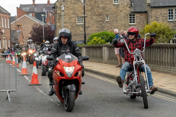 Linea Moto Classiche Durante Morpeth Fair Day Northumberland Regno Unito — Foto Stock