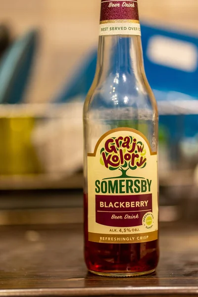 Closeup Shot Somersby Beer Drink Blackberry Flavor Glass Bottle — Stock Photo, Image